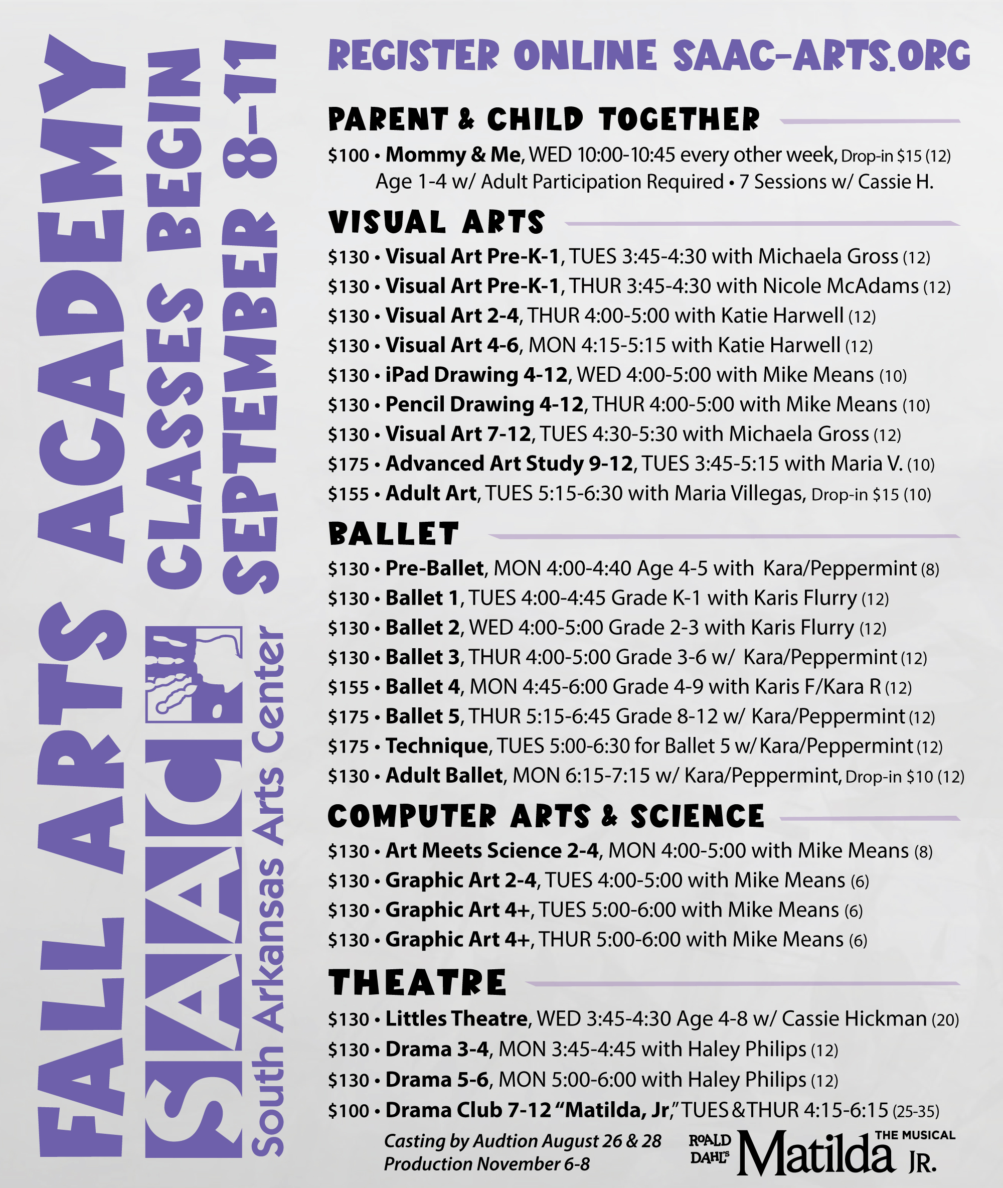 Fall Arts Academy List of Classes